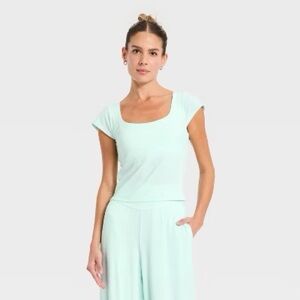 ALL IN MOTION Mint Scoop Neck Cap Sleeve Top